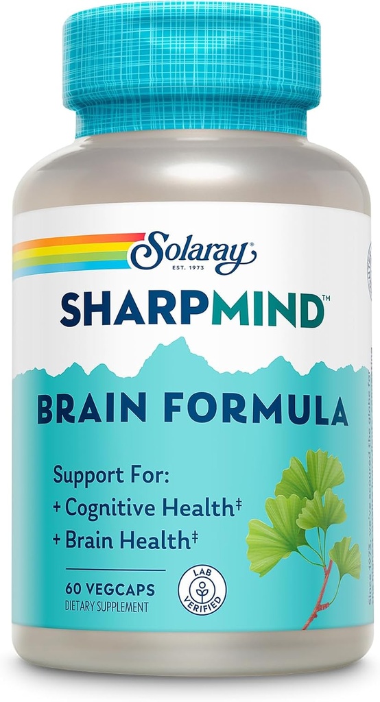 SOLARAY SharpMind Brain Support Formula - Nootropic Brain Supplements - Cognitive and Brain Health Support with Ginkgo Biloba - 60-Day Guarantee, 60 Servings, 60 VegCaps