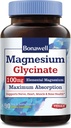 Bonawell Magnesium Glycinate, Chelated Magnesium Supplement, Maximum Bioavailability & Absorption, No Gluten, 100mg Elemental Magnesium, Nerve, Heart, Muscle Health & Relaxation, 90 Vegan Capsules