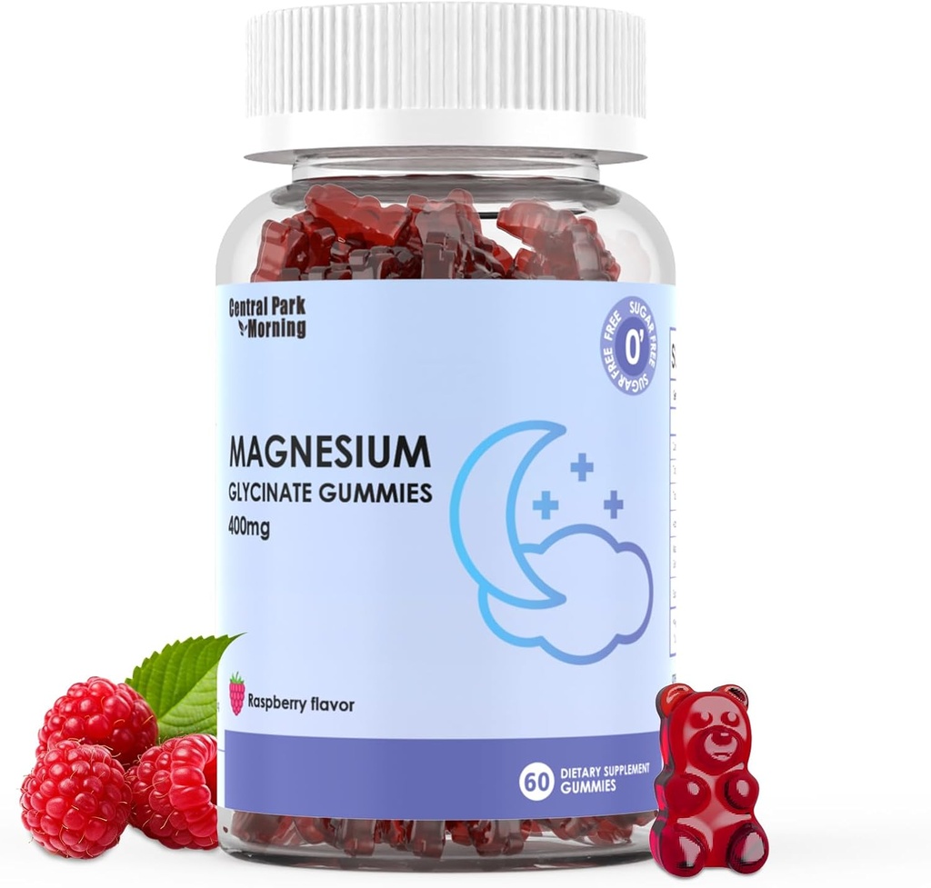Magnesium Glycinate Gummies 400mg,Adult Sugar Free Magnesium Glycinate Supplement,Muscle, Bone Support - 60 Organic Gummies