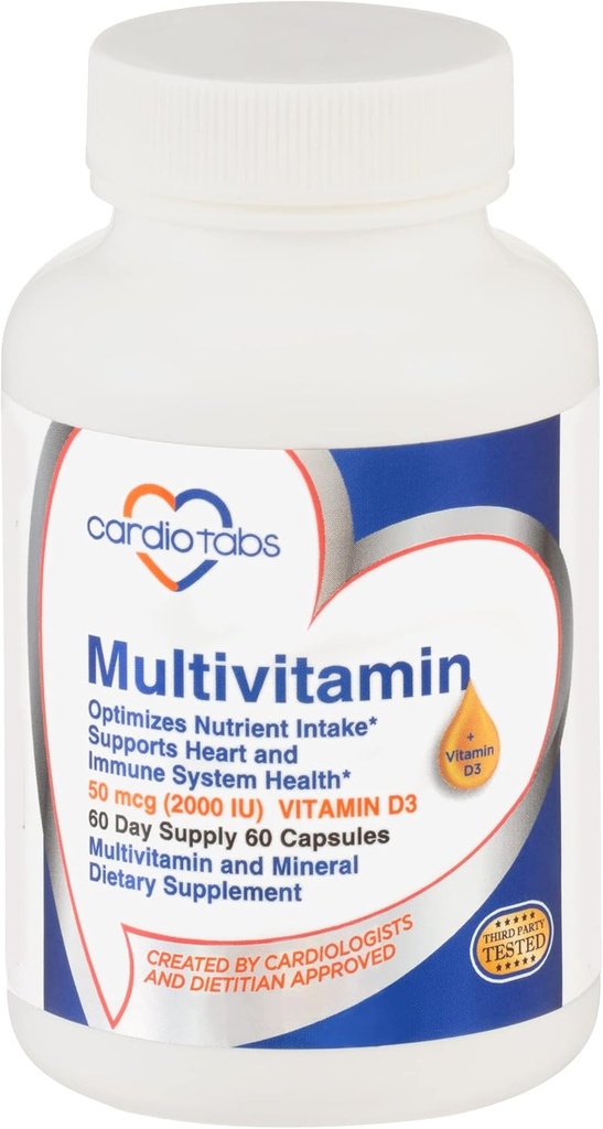 Multivitamin - Heart and Immunity Supplements for Men & Women, Multivitamin for Men & Women, with Minerals B-Vitamin Complex, Vitamins A, C, E, K and 2000 IU Vitamin D3, 60-Count Bottle