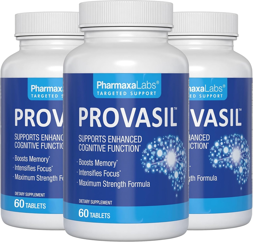 Provasil Brain Supplement for Memory, Focus, Mood & Concentration | Ginko Leaf Flavonoids, Bacopa Monnieri & Biotin | Improve Mental Performance, Attention & Cognitive Health (Pack of 3)
