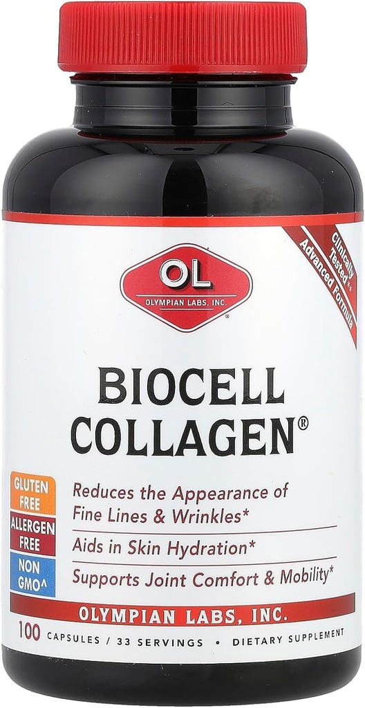 Olympian Labs Biocell Collagen II 1500mg Supplement Capsules Non-GMO, Gluten-Free, Allergan-Free - Supports Skin & Joint Health and Cartilage Producing Cells - 100 Capsules (33 Day Supply)