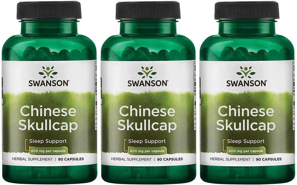 Swanson Chinese Skullcap - Herbal Supplement Promoting Relaxation '&' Sleep Support - Flavonoid Formula to Help Soothe Nerves - (90 Capsules, 400mg Each) 3 Pack