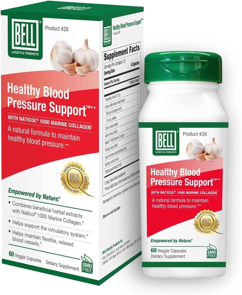Bell Healthy Blood Pressure Support™ Unique Blend - Natural Blend of Green Coffee Bean Extract, Garlic & Celery Seed Extract Supplements- 60 Capsules, Vegan, Non-GMO