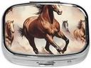 Pill Box, Small Pill Case for Purse & Pocket, Cute Medicine Organizer Travel Pillbox, Portable Pill Container Holder to Hold Vitamins, Medication, Fish Oil and Supplements,Prancing Brown Horse