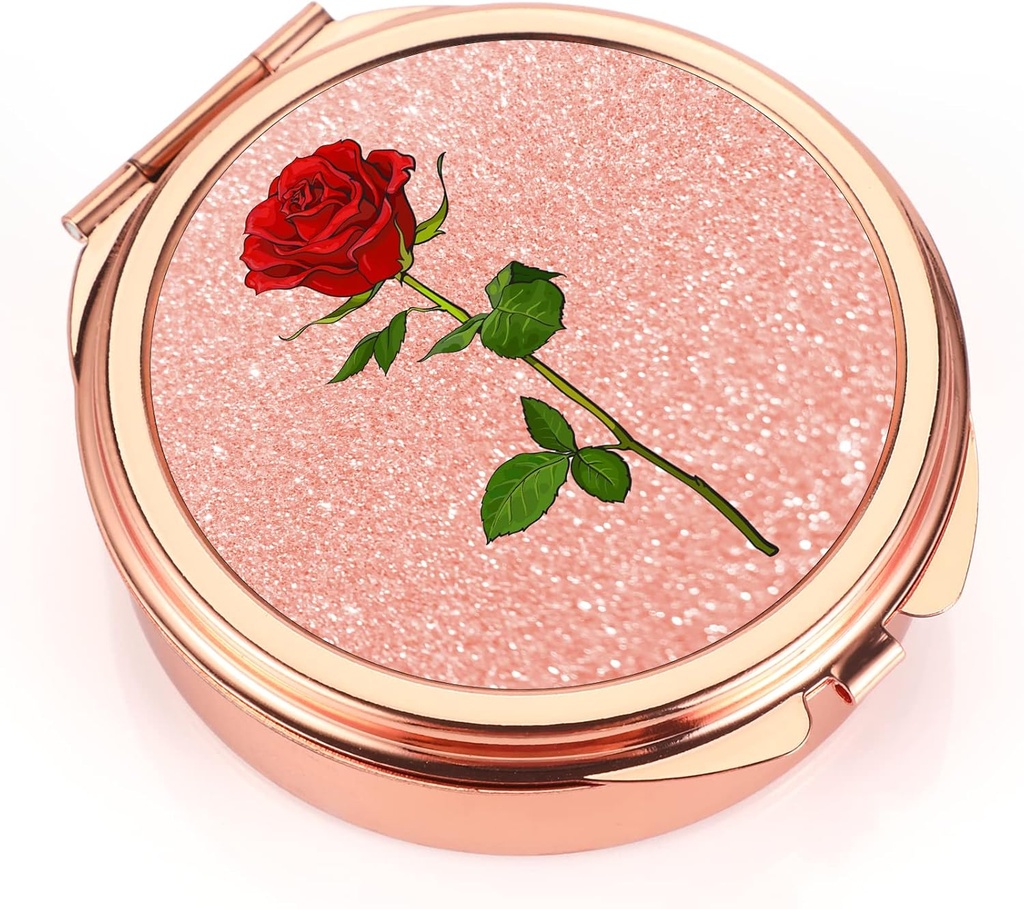 Dynippy Pill Case Pill Box with Mirror Pocket 3 Compartment Medicine Case Vitamin Pill Organizer for Pocket Purse and Travel (Round, Rose Gold-Rose)