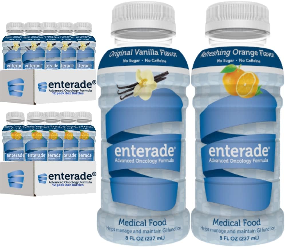 enterade AO 24 Bottles Orange and Vanilla Bundle, Specially Formulated to Reduce Treatment GI Side Effects, 8oz Orange (1 Pack of 12) + 8oz Vanilla (1 Pack of 12)