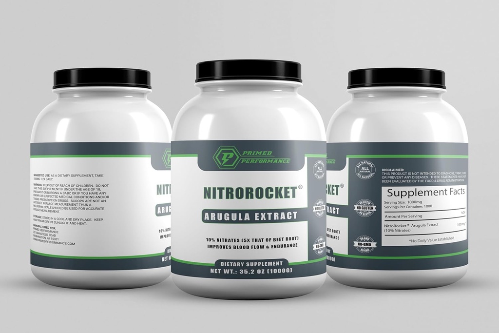 NitroRocket Nitric Oxide Booster - Helps Support Blood Flow Nitric Oxide Production - Nitric Oxide Supplements for Men and Women - Boost Energy, Cognitive Function & Muscle Oxygenation (1000 Grams)