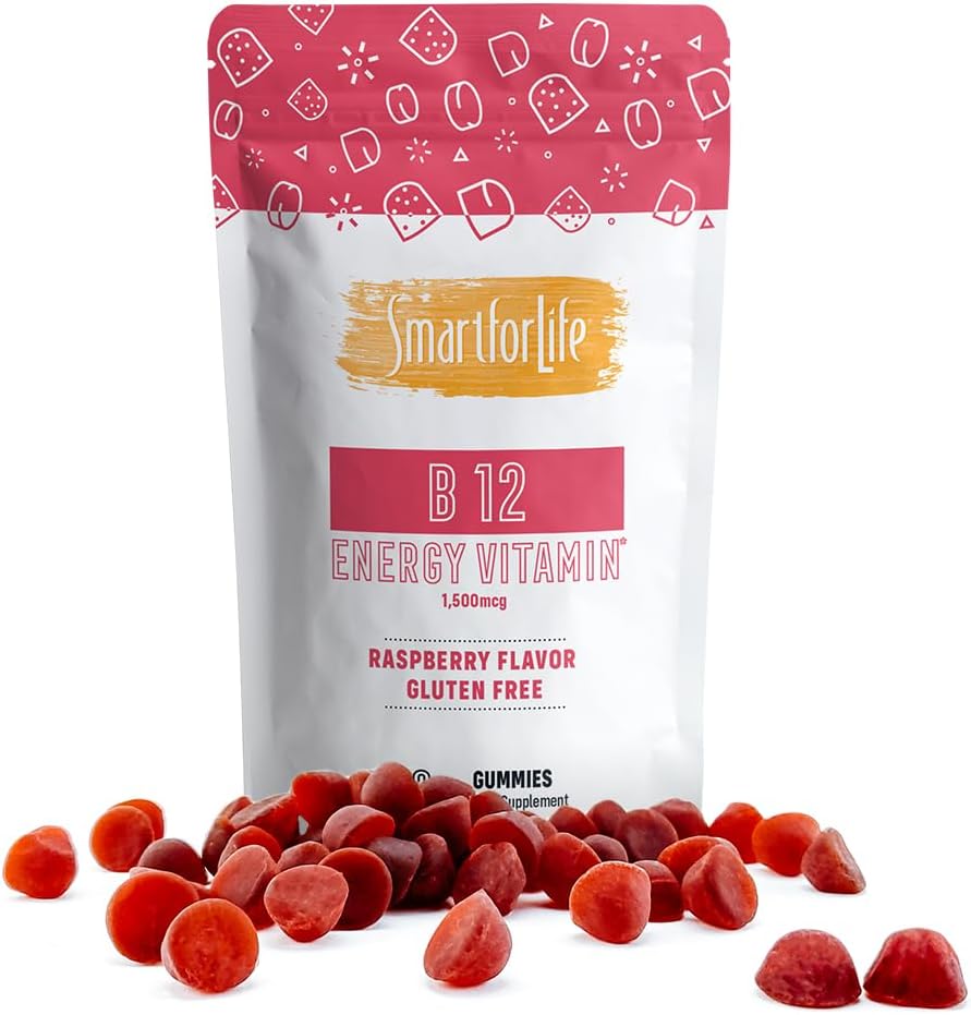 B12 Gummy Vitamins - 1500 mcg Vitamin B12 Gummies for Adults and Kids - Helps with Energy, Metabolism, Bone Nervous System Support - Raspberry Flavor - 60 Count - 60 Day Supply