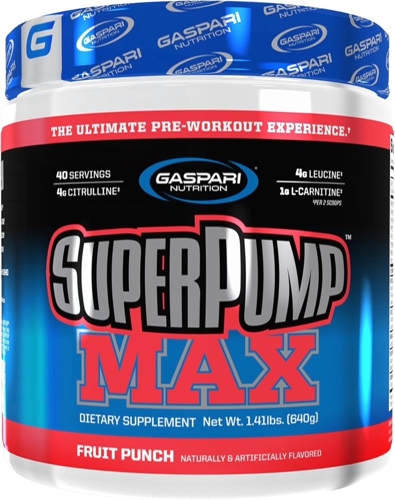 Gaspari Nutrition SuperPump MAX, The Ultimate Pre Workout Powder, Sustained Energy Preworkout, Nitric Oxide Booster, Muscle Growth, Recovery & Replenishes Electrolytes (40 Servings, Fruit Punch)