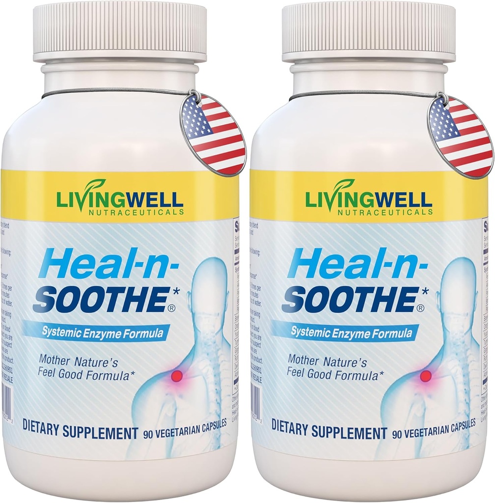 HEAL-N-SOOTHE Joint Support Supplements - Proteolytic Enzymes like Bromelain & Papain, with Boswellia, Turmeric & Ginger- Promotes Protein Digestive Function & Body Defense Wellness- 90 Count (2 Pack)