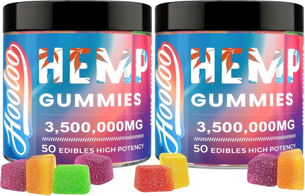 Hemp Gummies Big Cubes Extra Strength for Bedtime Support, Unwind, 6 Fruity Flavors Chewable Hemp Gummy Vitamins for Adults, Pack of 2, Made in USA