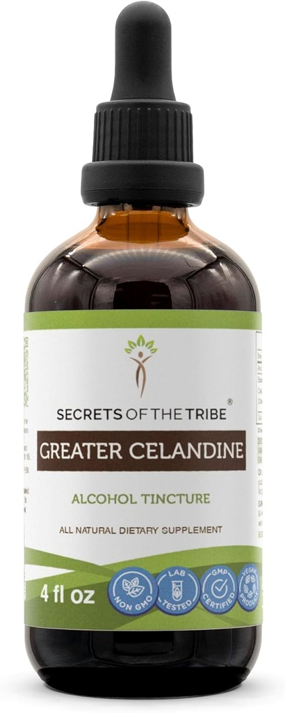Secrets of the Tribe Greater Celandine Tincture Alcohol Extract, Greater Celandine (Chelidonium majus) 4 OZ