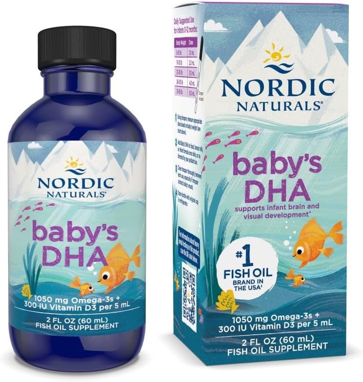 Nordic Naturals Baby’s DHA, Unflavored - 2 oz - 1050 mg Omega-3 + 300 IU Vitamin D3 - Supports Brain, Vision & Nervous System Development in Babies - Non-GMO - Servings May Vary