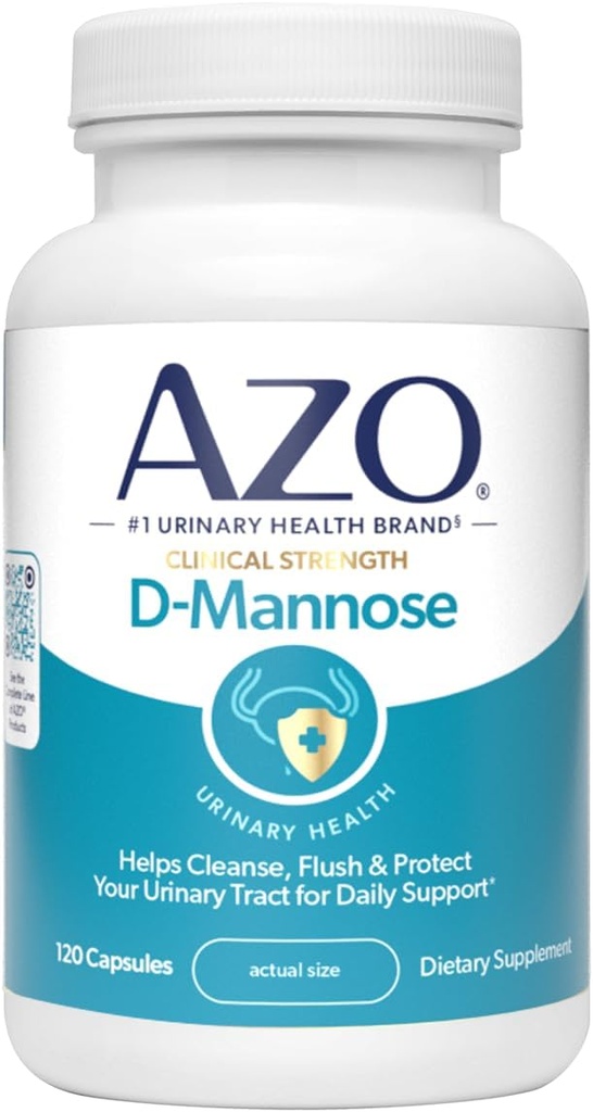 AZO D Mannose Urinary Tract Health, Cleanse, Flush & Protect The Urinary Tract, No.1 Pharmacist Recommended Brand, Clinical Strength, Non-GMO, 120 Count