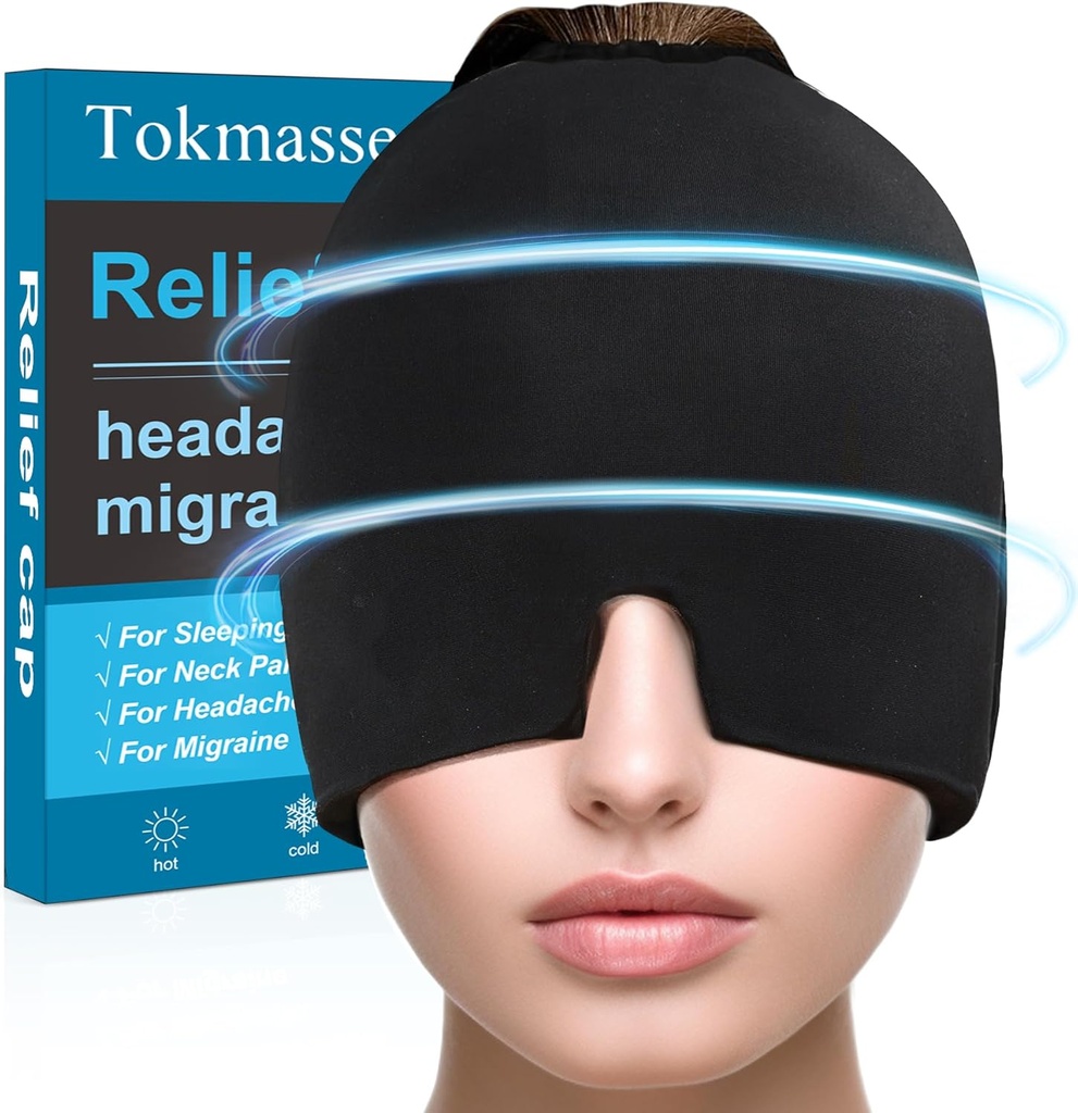 Migraine Relief Cap, ice Head Pack Gel, Cold and Heat Therapy, Sinus Eye Patch Headache, Swollen Eyes, Relief of Tension and Pressure