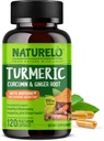NATURELO Turmeric Curcumin - BioPerine for Better Absorption - Black Pepper, Ginger Root, Curcuminoids - Plant-Based Joint Discomfort Support - 120 Vegan Capsules