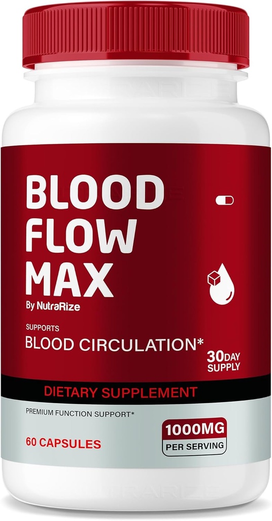 NutraRize Blood Flow Max Capsules, Advanced Blood Support Formula, Maximum Strength Supplement for Healthy Blood Circulation, All Natural Vitamin Pills for Overall Wellness, Reviews (60 Capsules)
