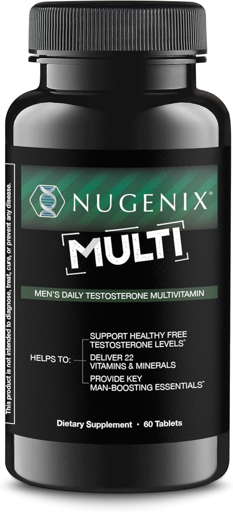 Nugenix Multivitamin for Men, Multivitamin and Testosterone Support - 19 Vitamins and Minerals, Supports Free Testosterone, Balance Cortisol, Promotes Nitric Oxide Production, Blood Flow - 60 Tablets
