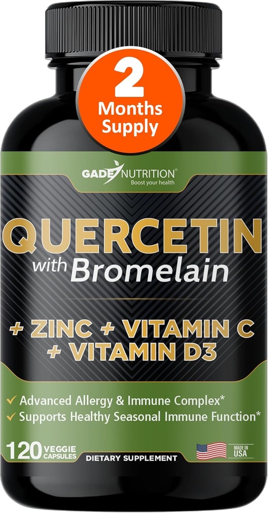 Gade Nutrition Quercetin with Bromelain Vitamin C and Zinc Vitamin D3 | Immune Support Supplement in Capsules | Non-GMO, Gluten-Free, Vegan | Made in The USA | 2 Month Supply