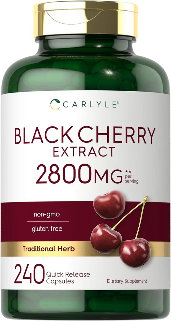 Carlyle Black Cherry Extract Concentrate 2800 mg | 240 Capsules | Non-GMO and Gluten Free Formula | Prunus Serotina Supplement