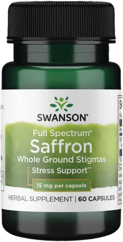 Swanson Full Spectrum Saffron (Whole Ground Stigmas)-Herbal Supplement Promoting Natural Mood Support & Stress Management - Organic Spanish Saffron Supplement-(60 Veggie Capsules, 15mg Each)