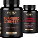 Vitamin B Complex and Turmeric Curcumin with BioPerine & Ginger - Contains All Essential B Vitamins - B1, B2, B3, B5, B6, B7, B9, B12 and Biotin - High Absorption Turmeric Supplements