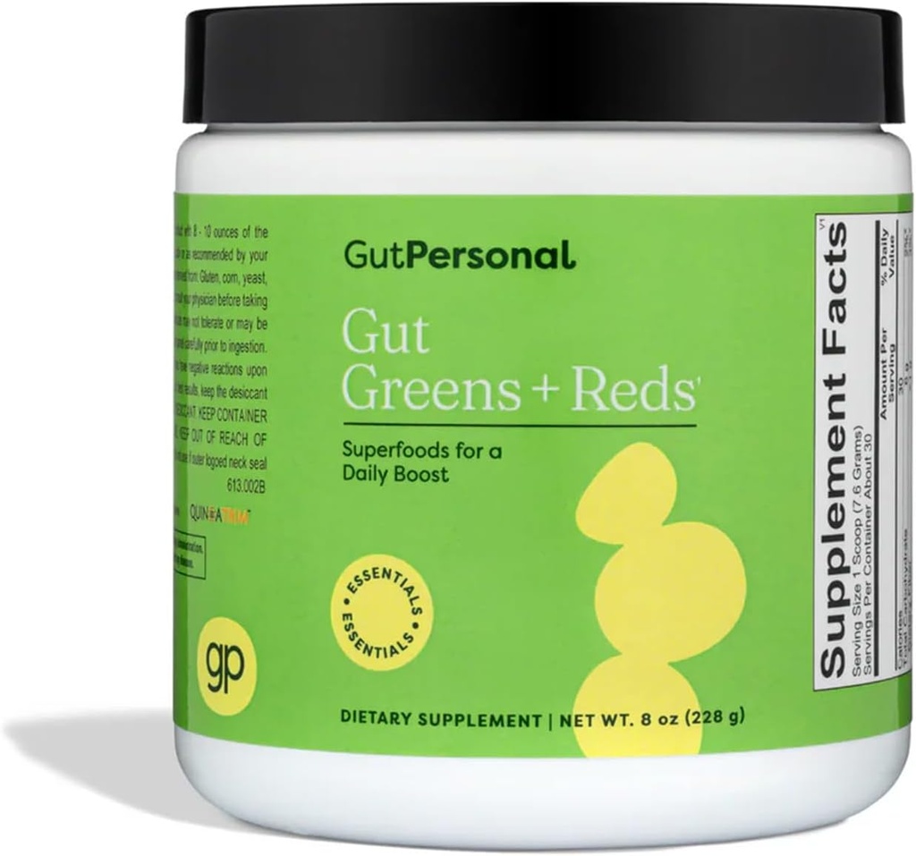 GutPersonal Gut Greens™ + Reds Nourish Your Gut, Increase Good Bacteria, and Enhance Wellbeing for Optimal Stomach Health, 30 Servings