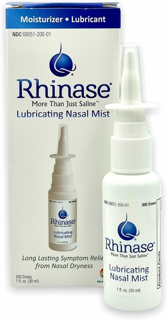 Rhinase Allergy Relief Saline Nasal Spray – Steroid Free, Dual Wetting Agent & Salt Formulation, 300 Sprays for Dry Nose, Allergy, nosebleeds from Nasal Dryness