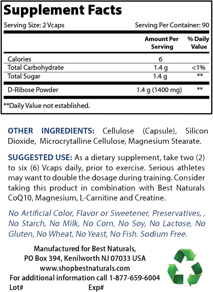 Best Naturals D-Ribose Powder 1 Pound & NAC 600 mg