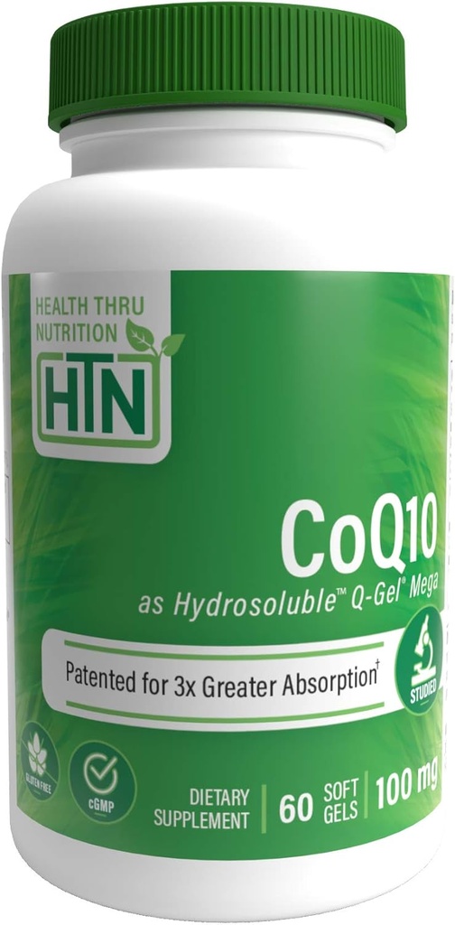 Health Thru Nutrition Q-Gel CoQ-10 100mg with Vitamin E: 3X Absorption, Clinically Studied for Cardiovascular & Mitochondrial Support (60 Softgels)