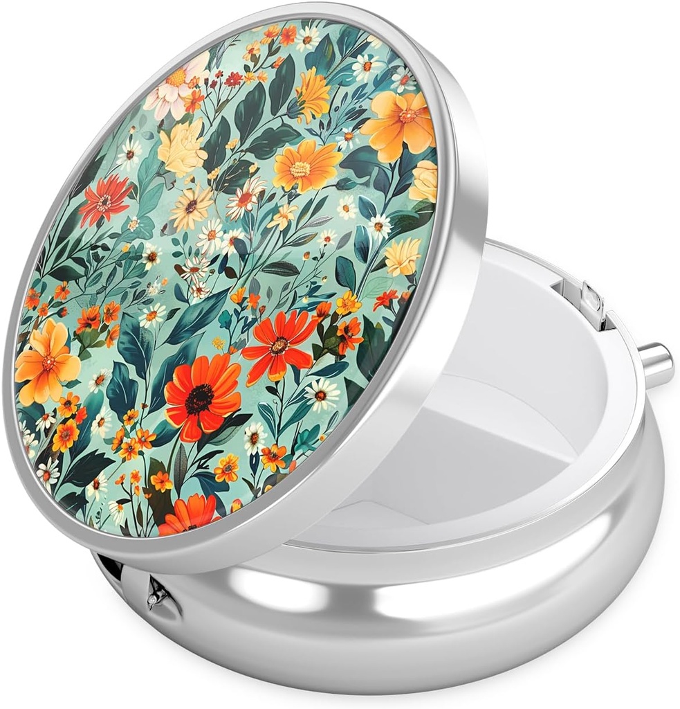 Nipichsha Pill Box, Small Pill Case for Purse & Pocket, Cute Travel Medicine Organizer, Portable Medicine Container Holder to Hold Vitamins, Medication, Fish Oil & Supplement, B06-Beautiful Flowers