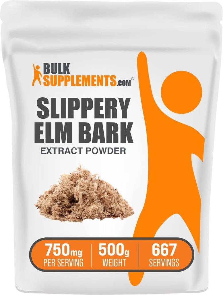 BulkSupplements.com Slippery Elm Bark Extract Powder - Slippery Elm Powder, Sourced from Ulmus Rubra Bark - Gluten Free, 750mg per Serving, 500g (1.1 lbs) (Pack of 1)