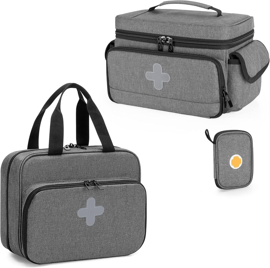 CURMIO Medicine Storage Bag Empty, Lockable Pill Bottle Organizer with Portable Zippered Pouches for First Aid Kits, Medicine Box for Home and Travel
