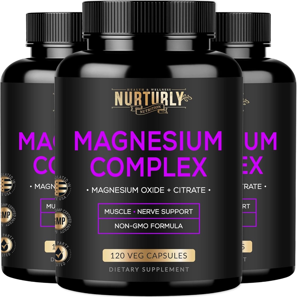 Magnesium Citrate & Oxide 500mg Complex Supplement - High Absorption Maximum Strength - Helps Support Bone Density and Strength, Muscles, Energy and Sleep - 360 Vegan Capsules