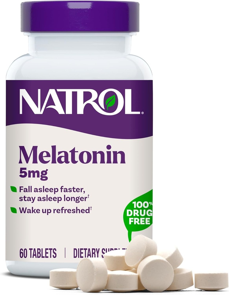 Natrol Melatonin 5 mg, Dietary Supplement for Restful Sleep, Sleep Supplements for Adults, 60 Melatonin Tablets, 60 Day Supply