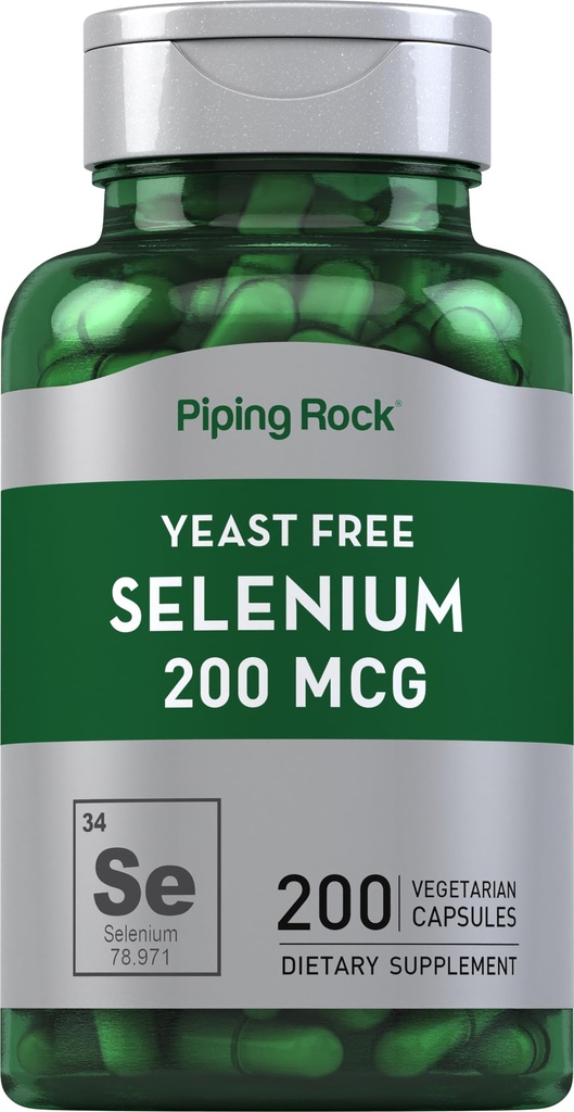 Piping Rock Yeast Free Selenium 200mcg | 200 Capsules | Vegetarian Supplement | Non-GMO, Gluten Free Formula