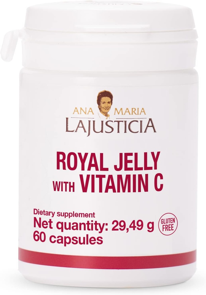 ANA MARIA LAJUSTICIA - Royal Jelly with Vitamin C - 60 Capsules Dairy and Gluten Free. Vegetarian Friendly. Perfect to Promote Vascular Health.