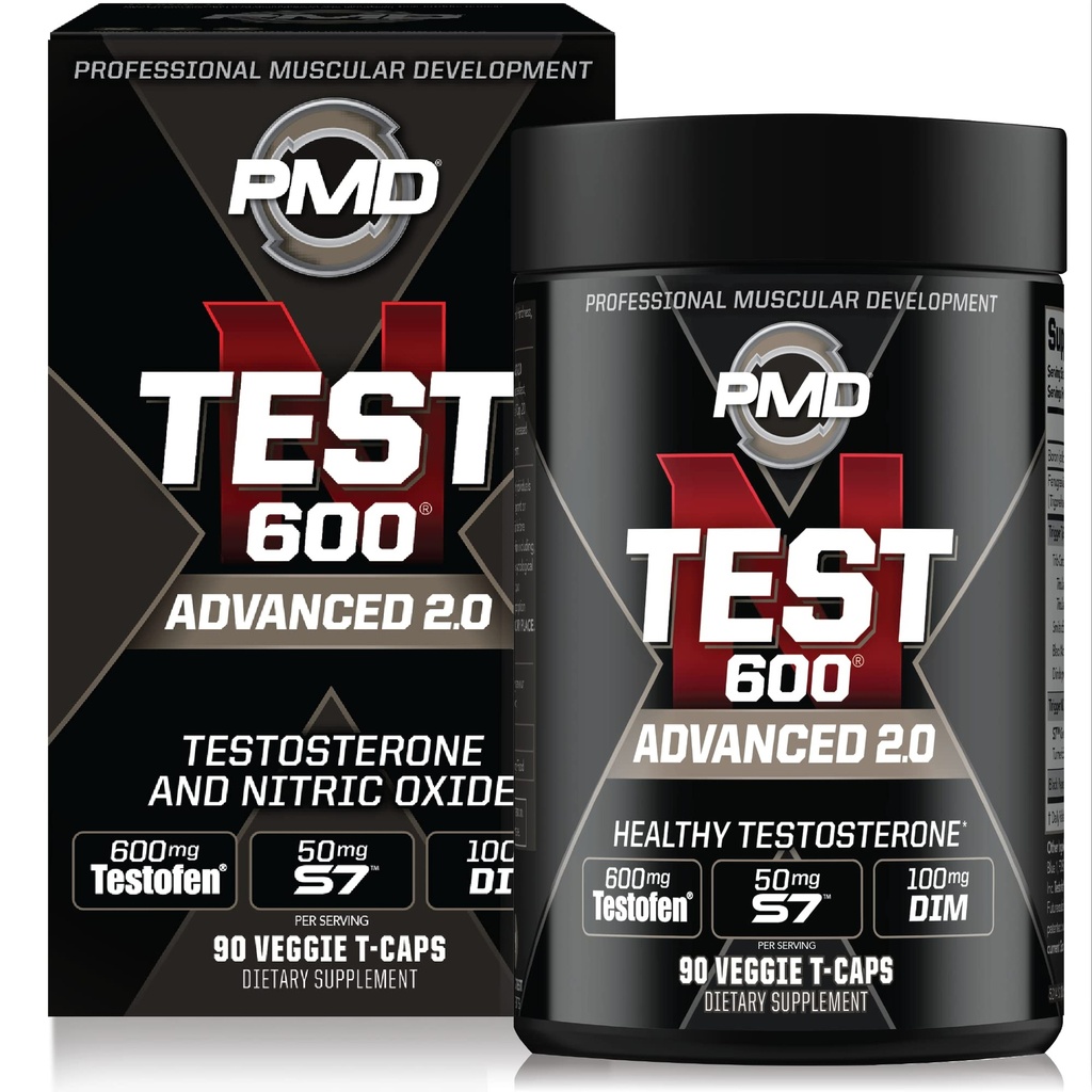 PMD Sports N-Test 600 Advanced Nitric Oxide Booster for Men - with Clinically Studied Testofen - Lean Muscle and Strength Gains with Estrogen Suppression (90 Veggie -Caps)