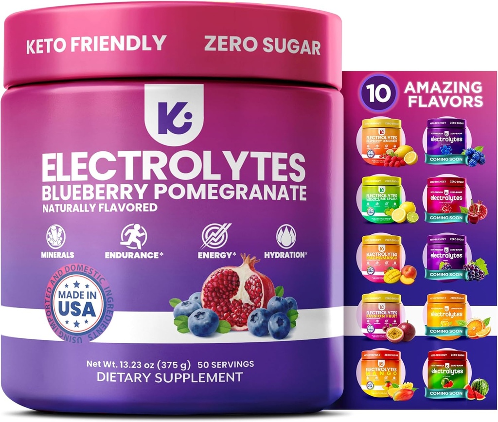 Keppi Electrolytes Powder – Blueberry Pomegranate Flavor 50 Servings – No Sugar Hydration Supplement with Potassium, Magnesium, Sodium – Keto, Vegan, Fasting-Friendly, Zero Calorie Electrolyte Drink