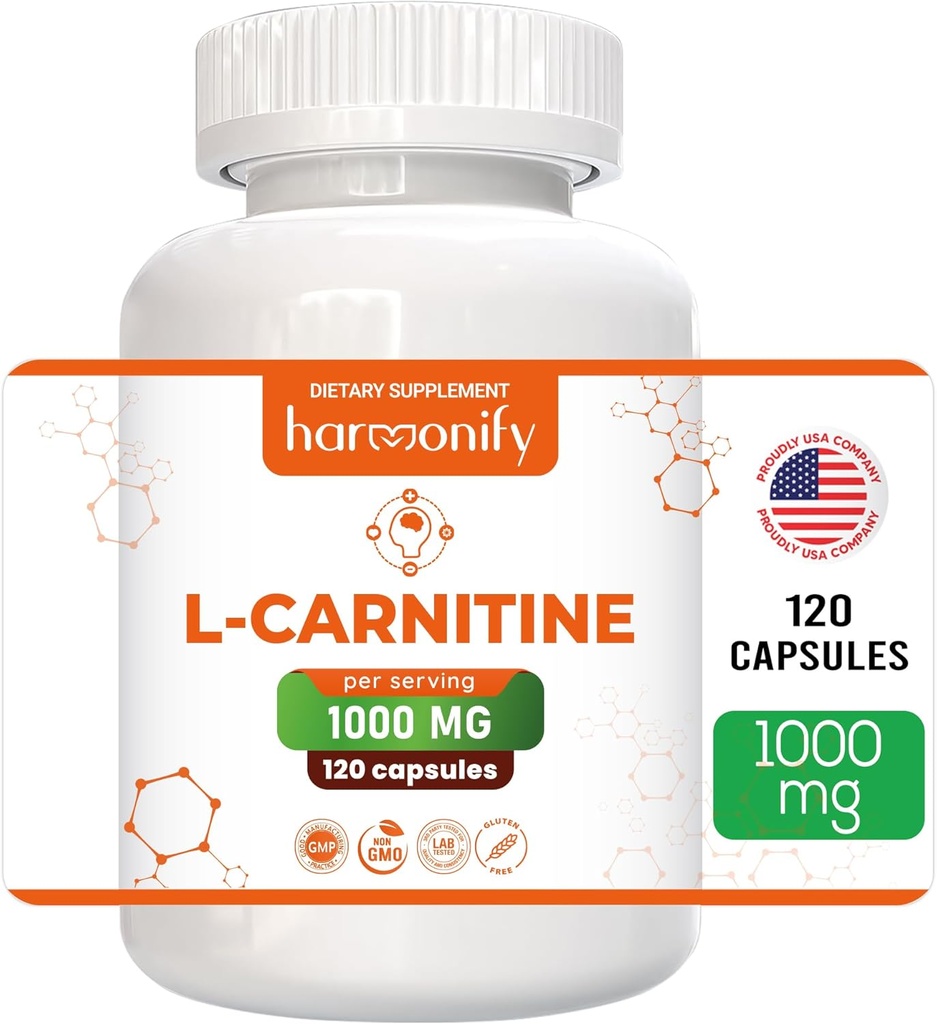 L Carnitine Supplement 1000 mg per Serving, 120 Vegetarian Capsules & Pure Form, 60 Servings
