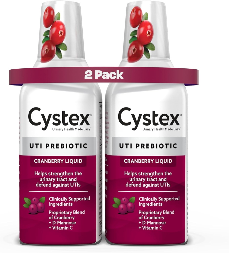 Cystex Urinary Tract Infection Support & Prevention - Cranberry Prebiotic Supplement with D-Mannose & Vitamin C for UTI Protection & Urinary Health Maintenance - 7.6 fl oz - (Pack of 2)