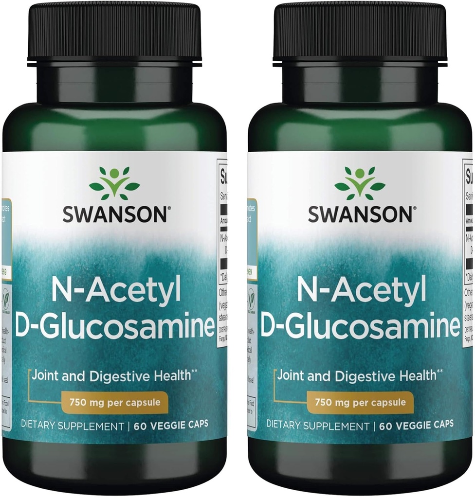 Swanson N-Acetyl D-Glucosamine - Natural Supplement Promoting Joints Support & Gastrointestinal Health - Natural Formula Supporting Healthy Cartilage - (60 Veggie Capsules, 750mg Each) (2 Pack)