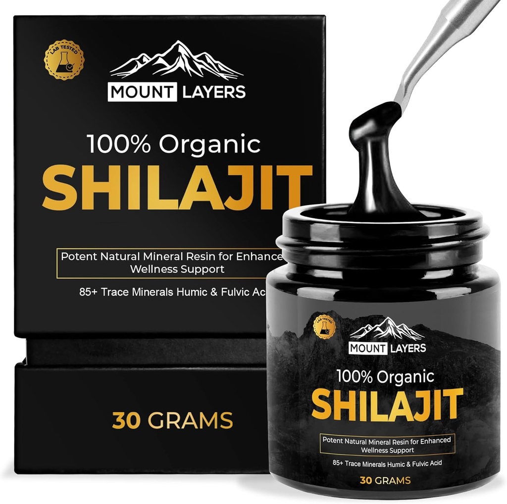 Pure Shilajit Resin with Fulvic Acid - Himalayan Shilajit for Men & Women with 85+ Trace Minerals - Supports Metabolism - Bone Health and Immune System - 500mg - 60 Servings - 30g Jar