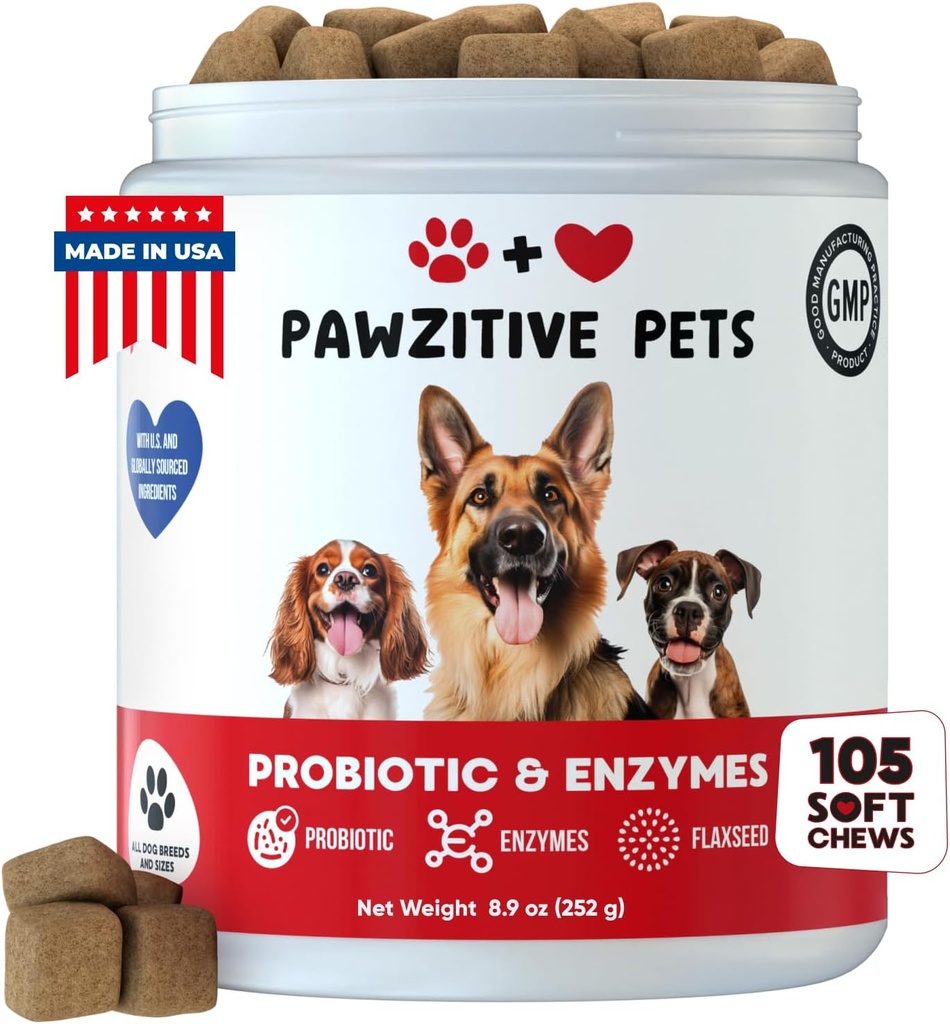Probiotics for Dogs Digestive Health - Probiotic Chews for Gut Health, Itchy Skin Yeast, Diarrhea - USA Product - Immune Support Supplement - Dog Digestive Support & Allergy Relief Chews with Enzymes