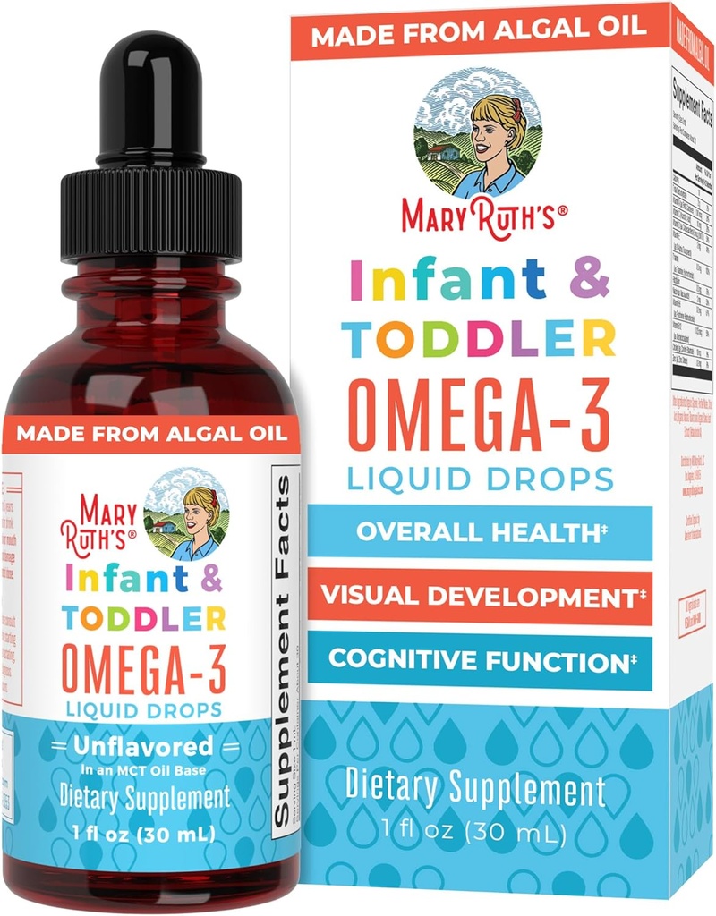 MaryRuth Organics Infant and Toddler Omega-3 Liquid Drops by | 200mg DHA and 2mg EPA Per Serving | Overall Wellness and Healthy Development | Unflavored | 1 Fl Oz