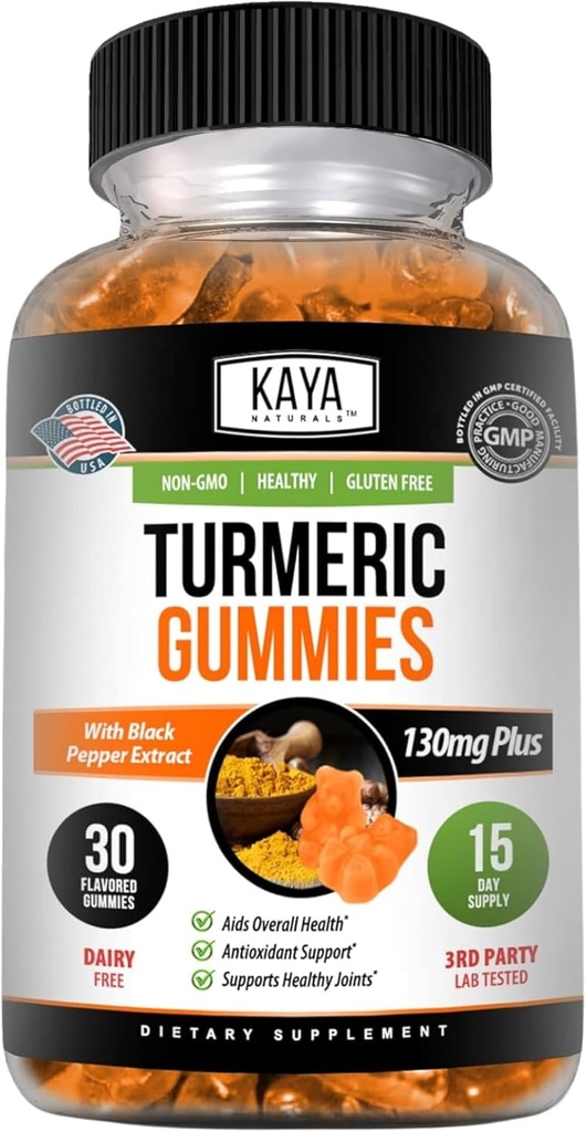 Kaya Naturals Turmeric Supplements Gummies - Pure Nature Turmeric Curcumin -Turmeric Ginger Gummies - 30 Count Gummy - Turmeric with Black Pepper Extract