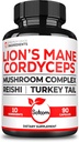 Satoomi 10in1 Cordyceps Mushroom Supplement - Blended with Lions Mane, Turkey Tail Mushroom, Reishi Mushroom & Others - 90 Capsules for 90 Serving Supply