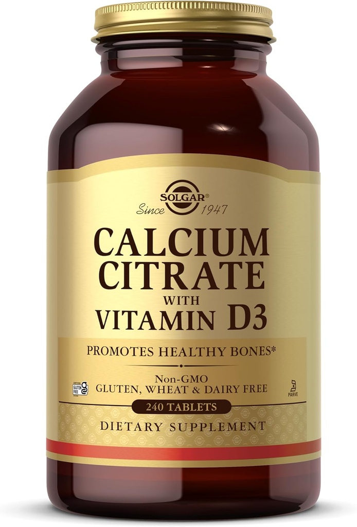 Solgar Calcium Citrate with Vitamin D3, 240 Tablets - Promotes Healthy Bones & Teeth, Supports Musculoskeletal & Nervous Systems - Non-GMO, Gluten-Free, Dairy Free, Kosher - 60 Servings