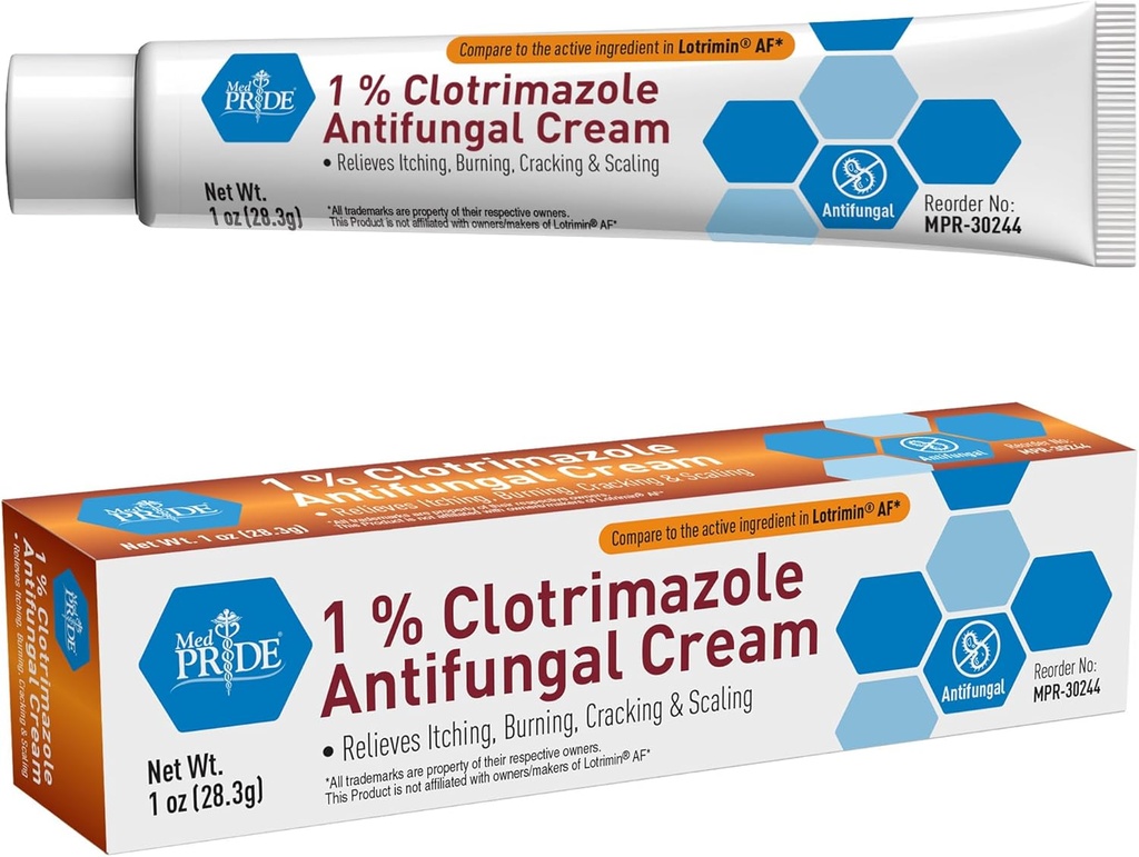 MED PRIDE 1% Clotrimazole Antifungal Cream 1oz- Fungus Skin Care Treatment with - Jock Itch Body Ointment - Fights Infection, Sweat Rash, Athletes Foot, Ringworm & Relieves Itching, Burning